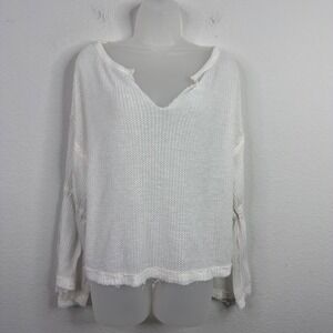 We The Free Shirt Womens‎ XS White Waffle Knit Bell Sleeve Oversized Boho Hippie